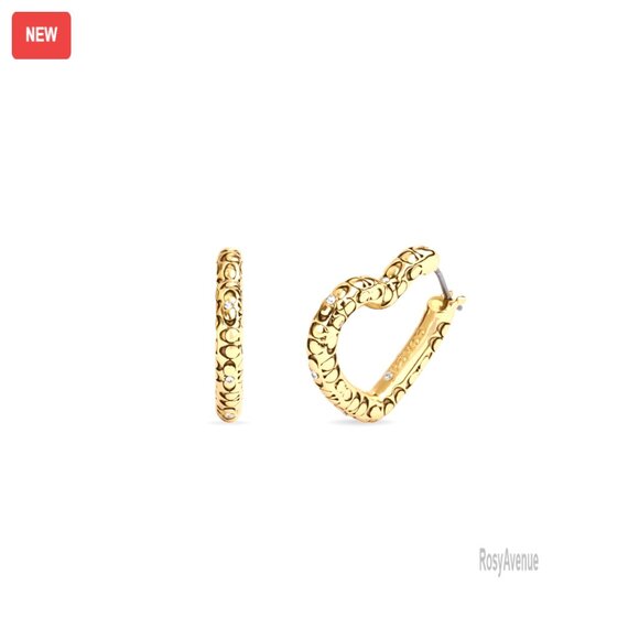Small Heart Hoop Earrings with Crystal Accents Brass 1 Inch Diameter
